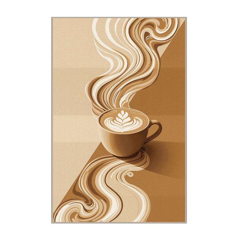Tapis beige et moderne lavable à la machine Wilkerson Latte Art Cup - reliure beige, 7 x 9