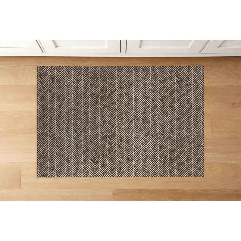 Chevron Block Low Profile Kitchen Mat, Mocha Brown, Rectangle 5' x 7'