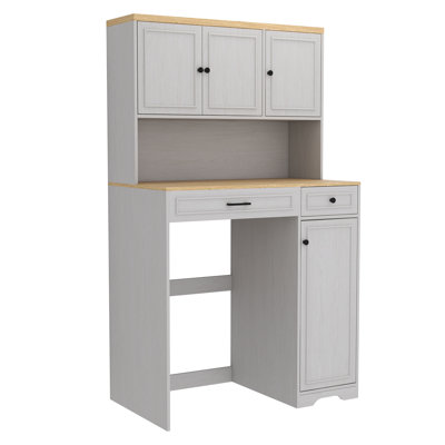 Over The Washer, Dryer And Robot Vacuum Storage Cabinet Suitable For Compact Washing Machines, Laundry Room Storage Organizer With 1 Laundry Basket, 1 Drawer And 2 Adjustable Shelves-Antique White
