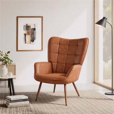 Aichele 29''W x 31.5''D Faux Leather Wingback Chair, Mid-century Oversized Armchair