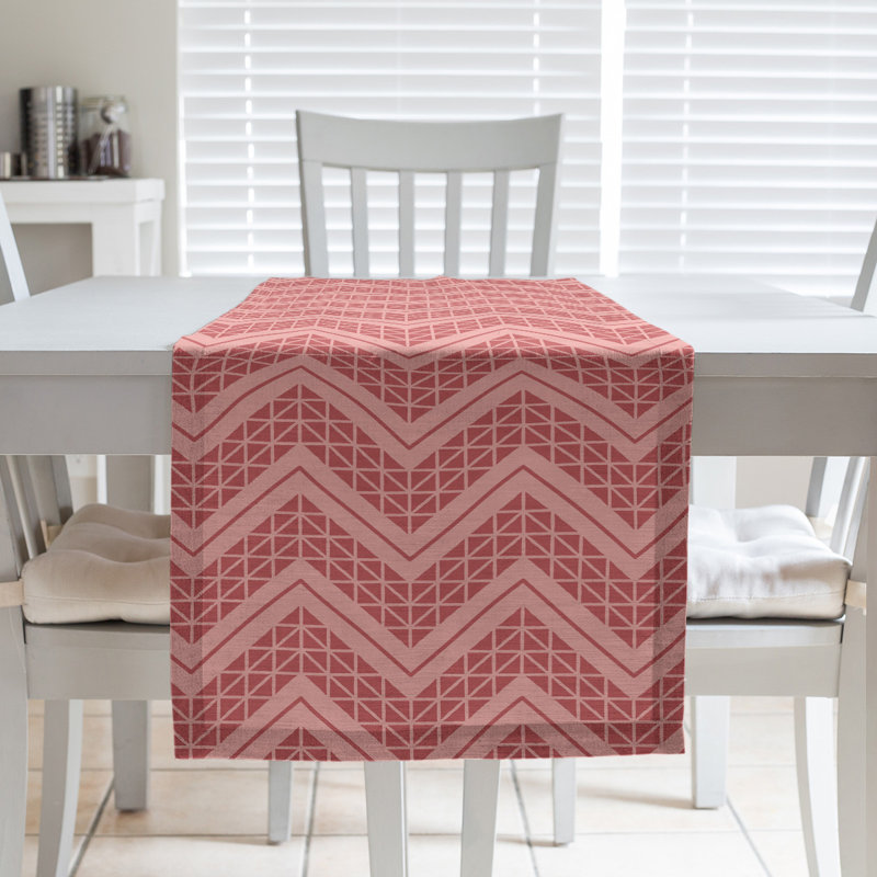 Stephenie Classic Hand Drawn Chevron Table Runner, 16" x 72", Dark Red