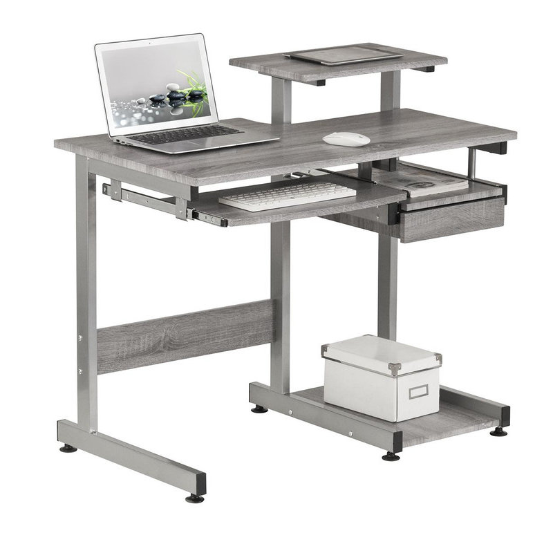 Techni Mobili Grey Computer Workstation - All-in-One Desk with Integrated Storage & Ergonomic Design, Gray