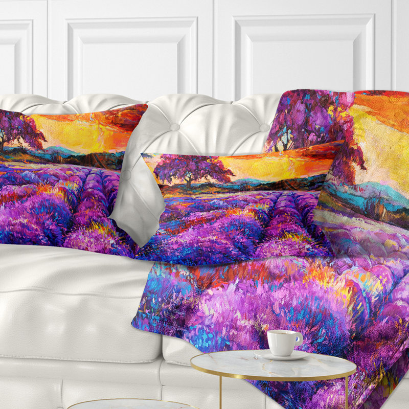 Colorful Lavender Fields - Landscape Printed Throw Pillow