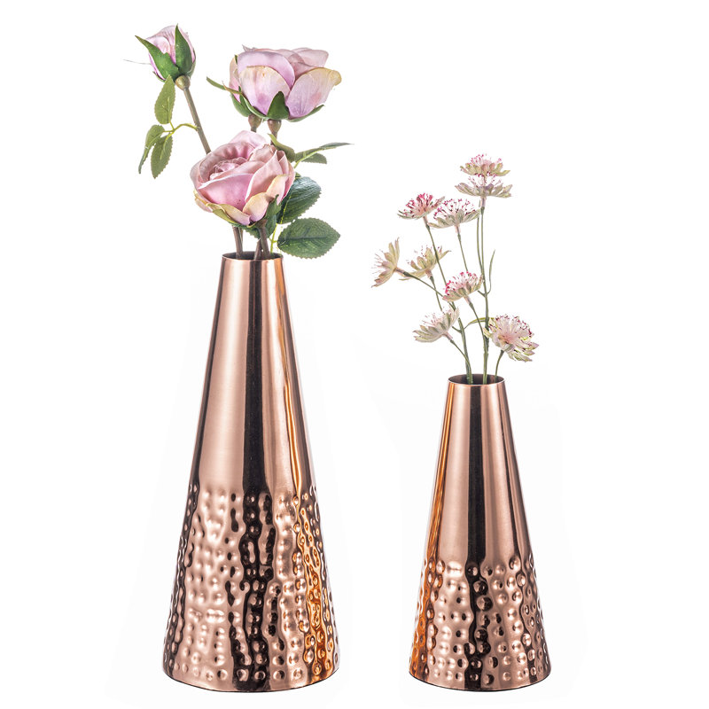 Dagenham 2-Piece Hammered Metal Table Vase, Rose Pink/Copper