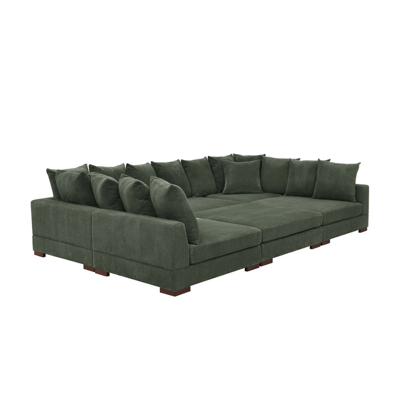 Canapé-lit modulaire à large assise en velours côtelé, Vert foncé