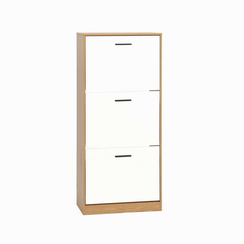 Armoire de rangement pour chaussures avec 3 tiroirs à panneaux blancs, organisateur autoportant pour le vestibule, étagère à chaussures étroite