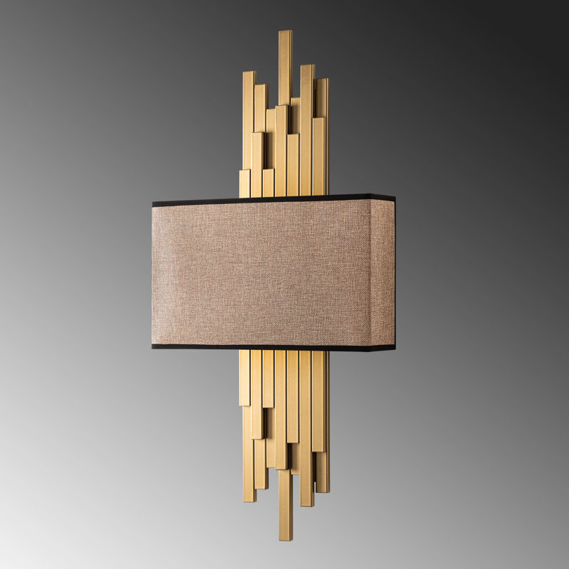 Elegant Wall Lamp with Metal Body & Fabric Cap, 13.8 x 29.5 x 3.9 Inches | 2 x E14 Max 40W Socket (Bulb Not Included) | Gold & Light Brown Finish, IP20 Rated | Perfect for Living Room, Bedroom & Hallway Decor