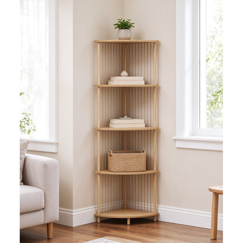 Tablette d'angle avec support en bois et corde de papier