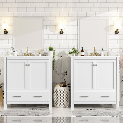 Ensemble de meuble-lavabo 60 po avec double meuble-lavabo, double lavabo en céramique, tablette de rangement et tiroirs divisés