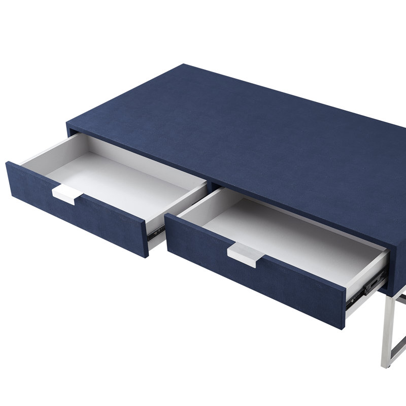Yadira Faux Shagreen Coffee Table, Blue, Chrome