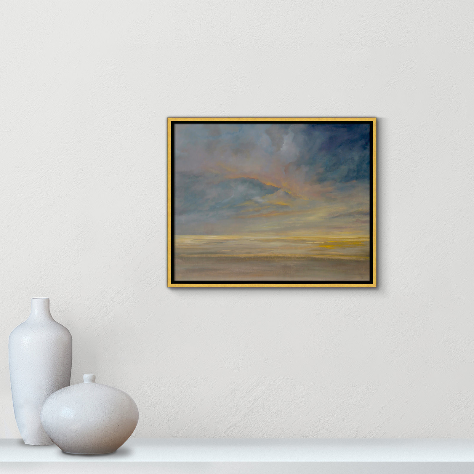 Dawning Unrest - Floater Frame Painting on Canvas, 17.5" H x 21.5" W, Black