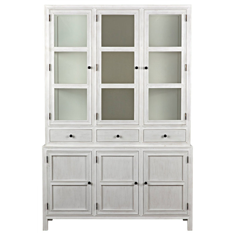 Colonial Solid Wood China Cabinet, White Wash