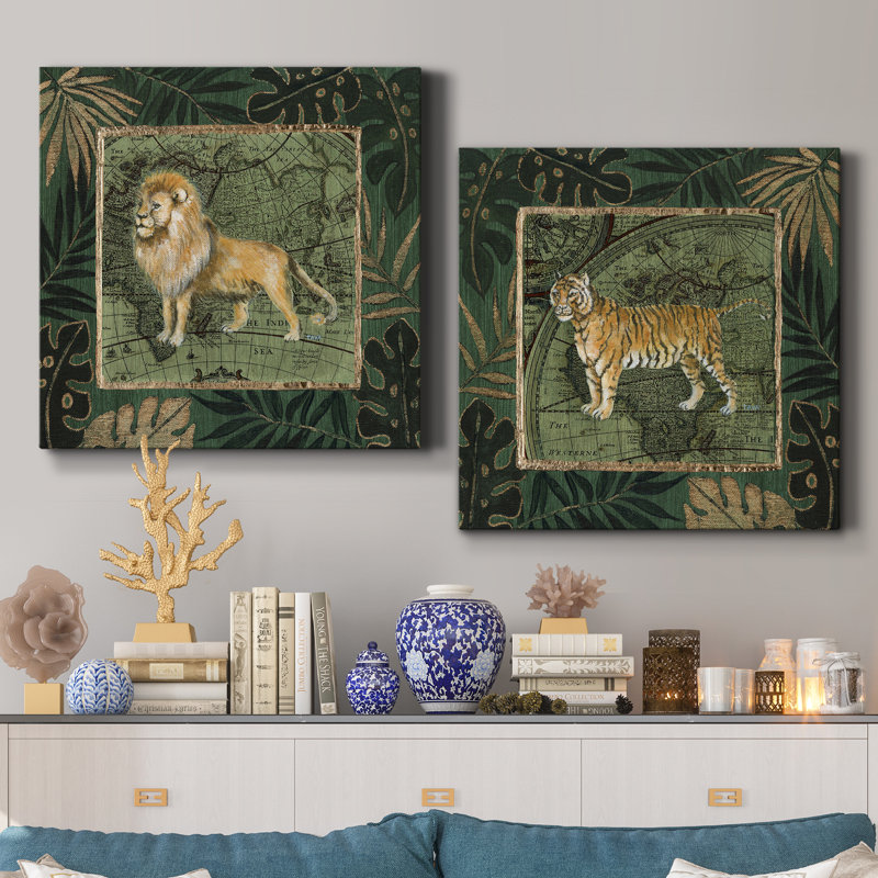 «Jungle Lion», ensemble de 2 impressions, H 16 po x l 32 po x P 1 po, Toile tendue