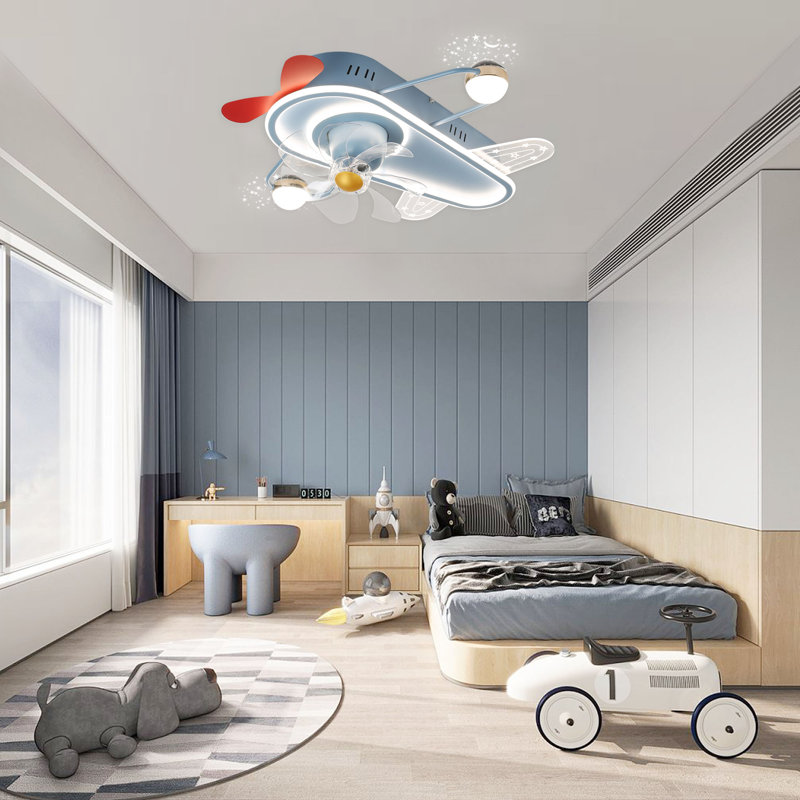 Akey 26'' Flush Mount Ceiling Fan with Lights and Remote, Low Profile Cartoon Smart Ceiling Fan for Kidroom