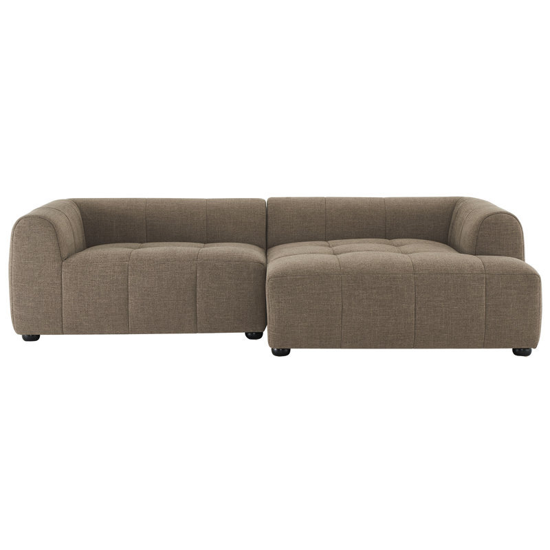 Canapé modulaire en tissu avec méridienne Liana, Tissu moka, Faisant face à la droite