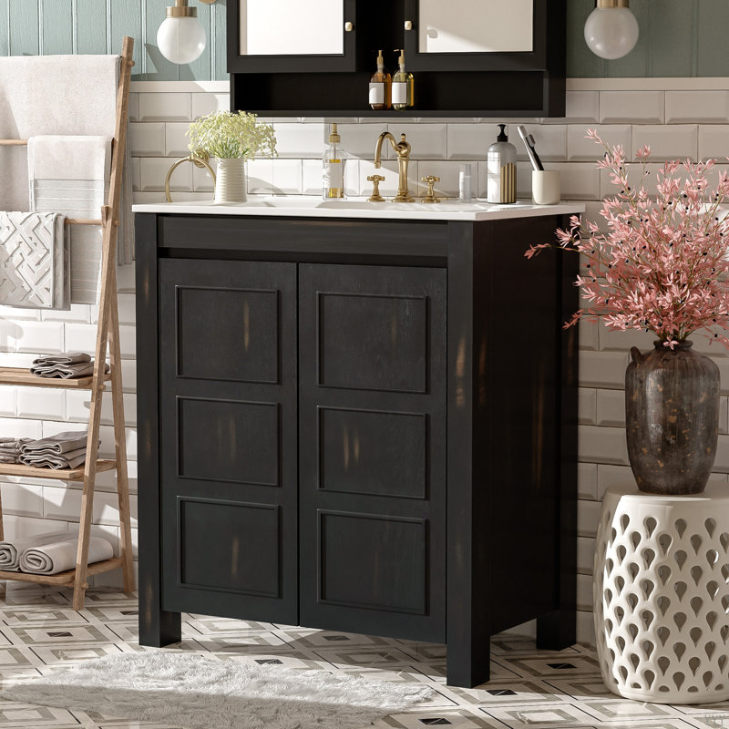 Bathroom Vanity with Ceramic Sink and Adjustable Shelf, Espresso