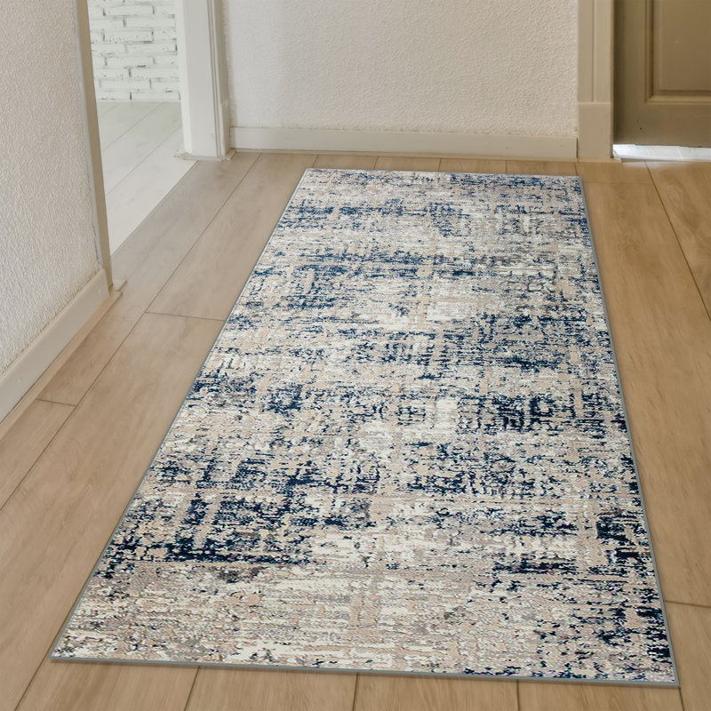 Livigno 1241 Transitional distressed abstract pattern in blue Area Rug, Runner 2'2" x 7'7" 