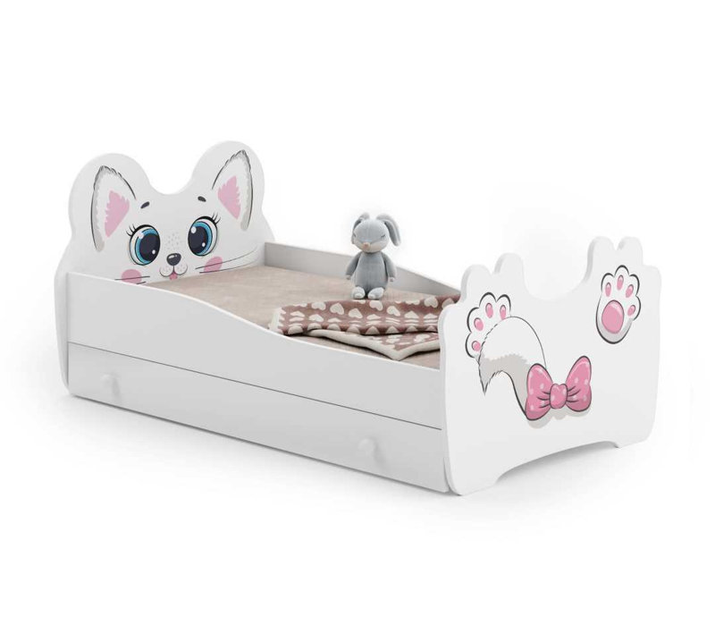 Pink Cat children's bed with drawer, European Toddler (80 x 160cm)