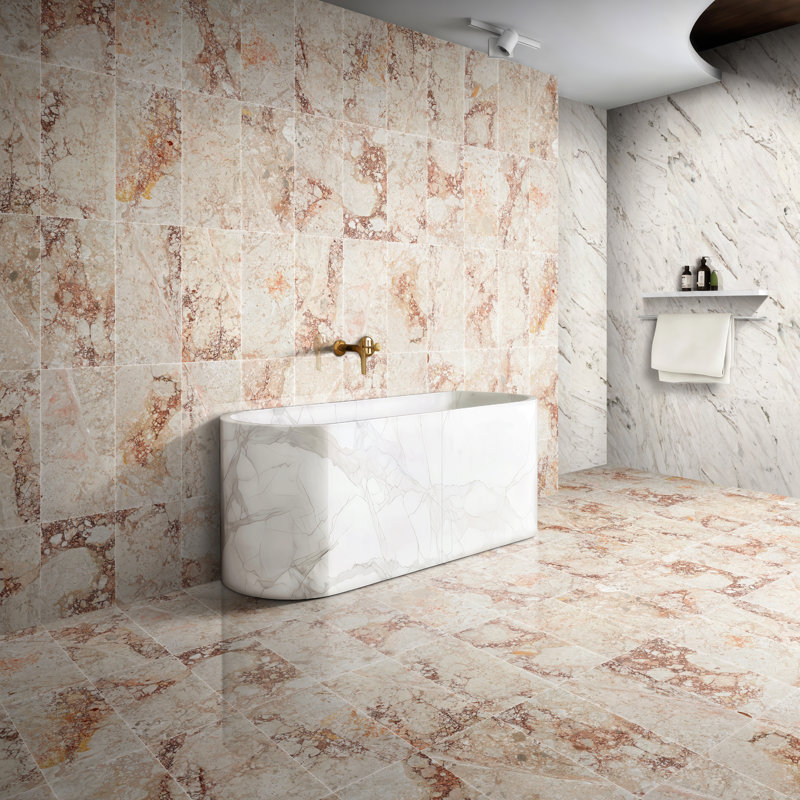 Carrelage poli en marbre rose véritable 12 po x 24 po pour le mur et le sol de la salle à manger, 4 pièces par boîte, conception exquise