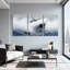 Nautique orageux, bateau, nuages, bateau, vagues, brume, ciel, ensemble de 3 impressions sur toile-210922626