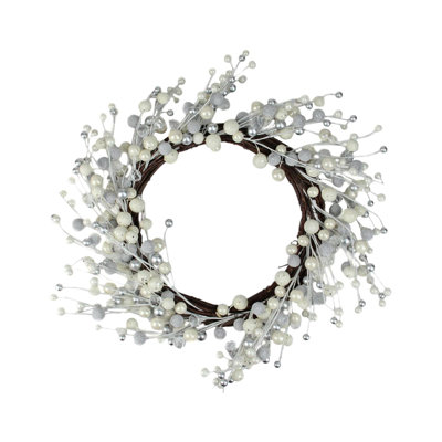 Couronne de Noël argentée et blanche 20 po non éclairée