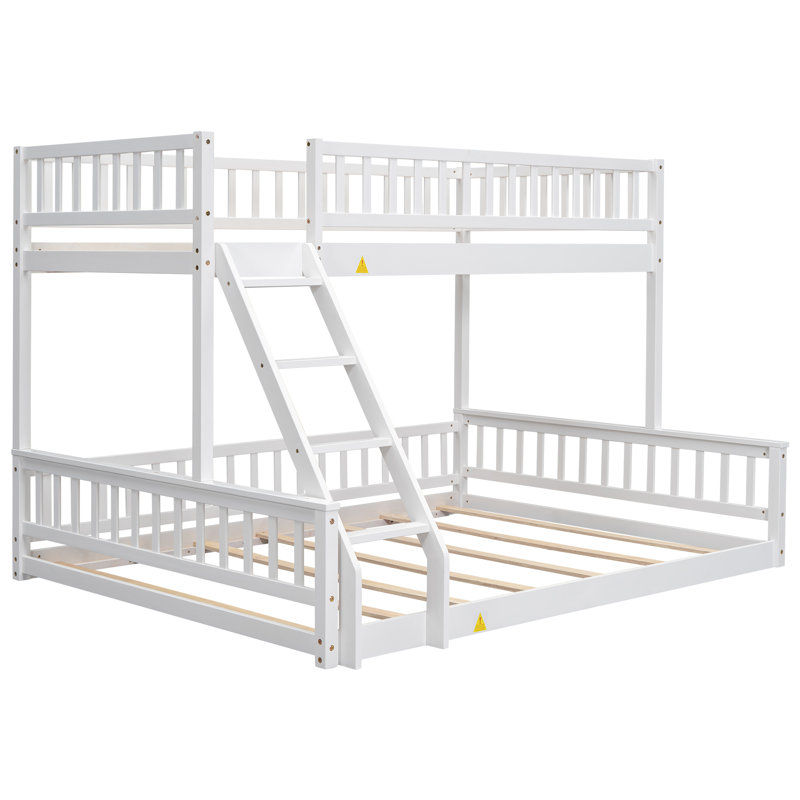 Jennifere Bunk Bed with Ladder and Guardrails, White, Twin XL over Queen