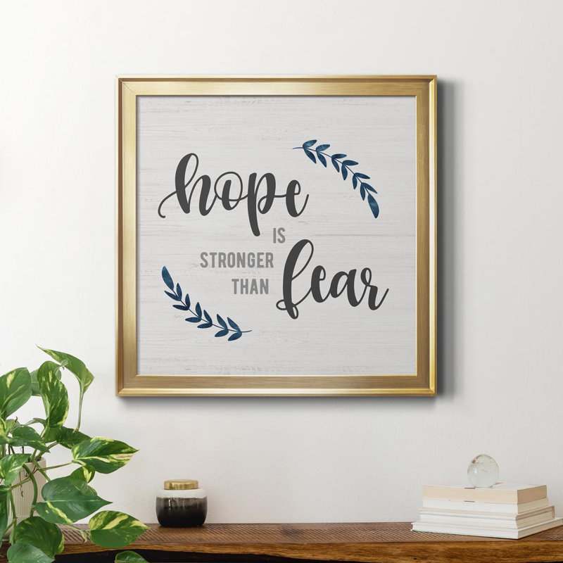 «Hope Is Stronger», art textuel sur toile, Or, H 17,5 po x l 17,5 po x P 1,5 po