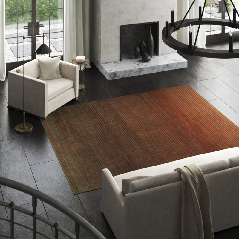 Flip Wool Striped Area Rug in Gray/Red, Rectangle 8' x 10'