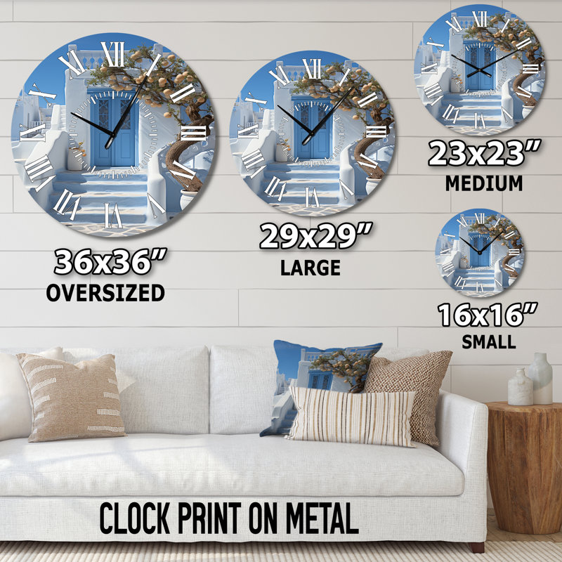Greece Cycladic Harmony I - Cityscapes White Face Wall Clock, Medium