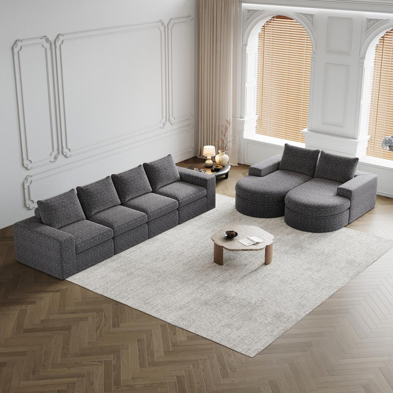Sectional Sofa, Gray Chenille
