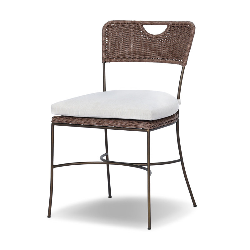 Chaise de salle à manger d'extérieur Honor - blanc rétro, Crème Vergo, Tissage tanné / acier bronze vieilli