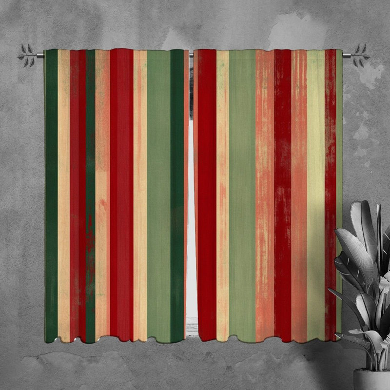 Rideaux de fenêtre à rayures verticales à rayures vertes - Vert; rouge, L 20 po x L 82 po