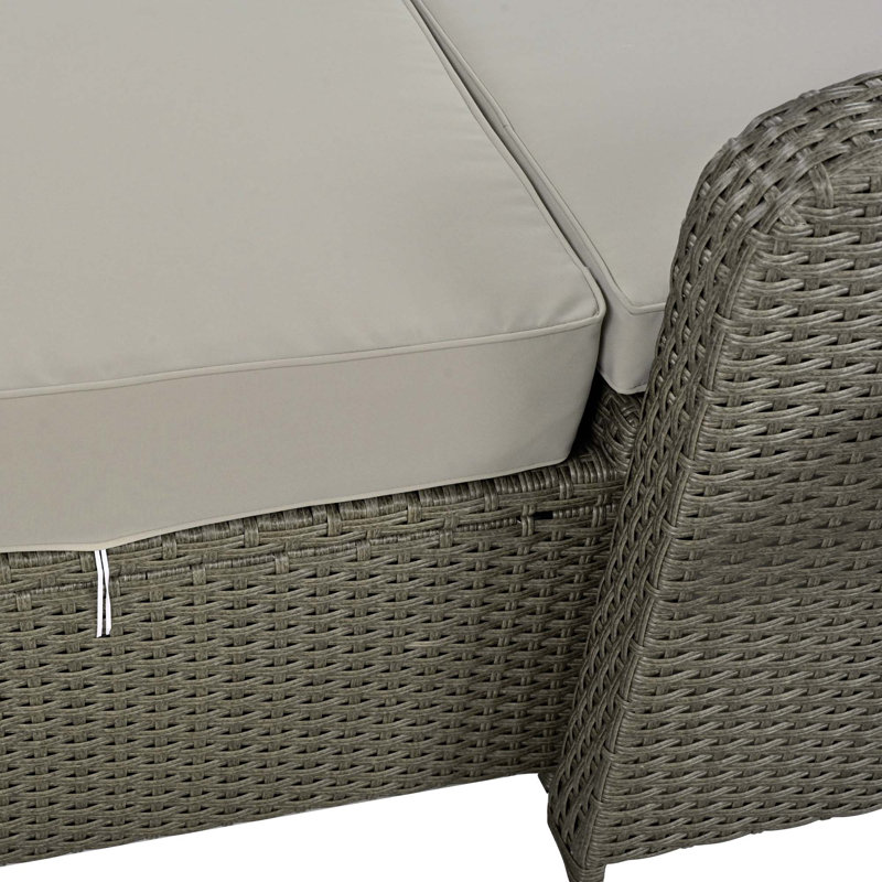 Wicker Rattan Double Chaise Lounge, 2-Person Reclining Daybed With Adjustable Back And Cushions, Free Furniture Protection Cover