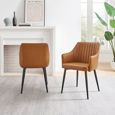 Cleother Faux Leather Dining Chairs -Bucket Tub Seat with Tapered Metal Legs and Vertical Stitching