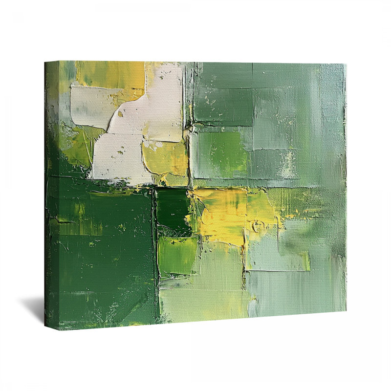 «Green Blocks» sur toile tendue - Décoration murale abstraite, H 20 po x l 30 po