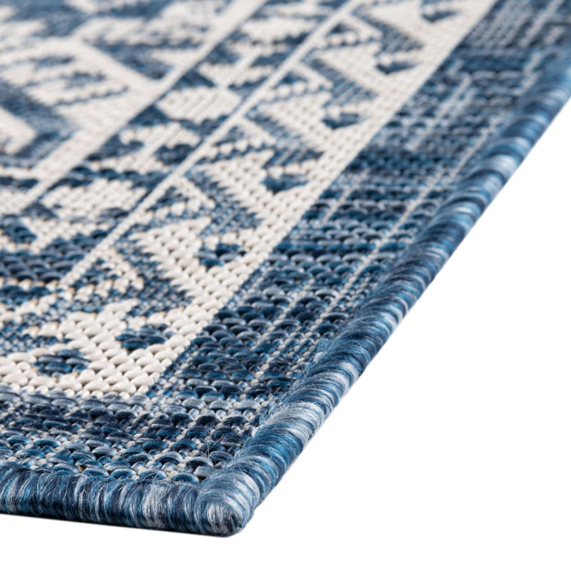 Outdoor Chand Rug Ivory-Blue Color, Runner 2'7" x 12'