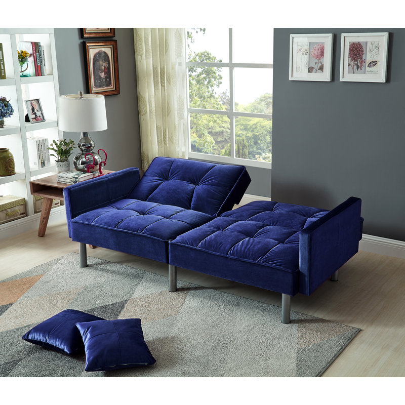 Areya 75.6'' Velvet Square Arm Sofa Bed, Blue