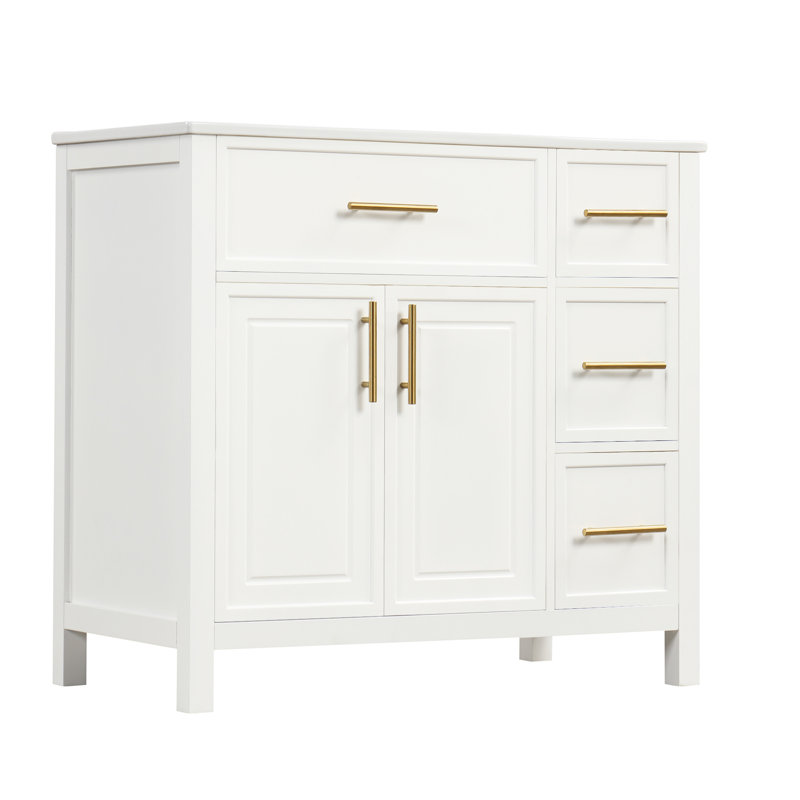 Meuble-lavabo sur pied 36 po avec lavabo 36 po, 2 portes et 3 tiroirs, Blanc
