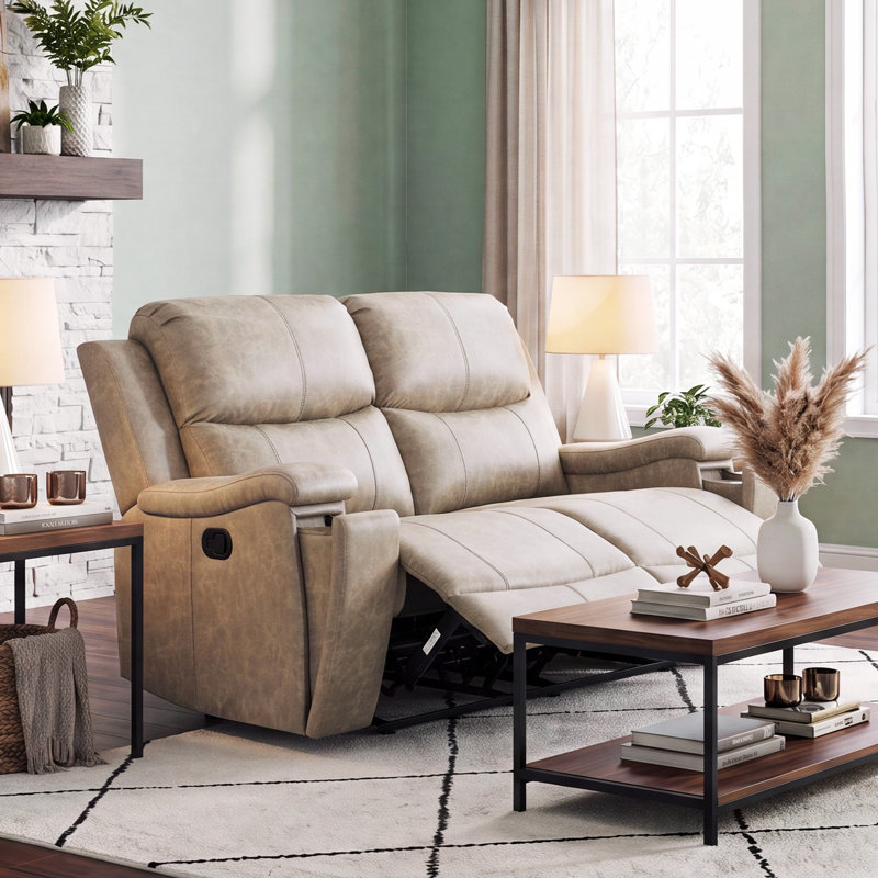 Causeuse inclinable manuelle en similicuir Westwick, Similicuir beige performance