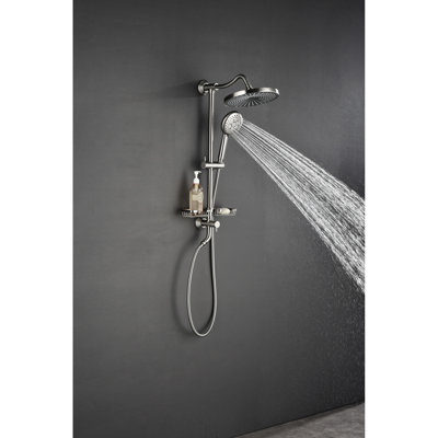 Ensemble de douche en laiton blanc avec pomme de douche à pluie de 10 po offrant de l'eau naturelle, douche à 4 mains, barre coulissante réglable et porte-savon pour pomme de douche murale, fixation