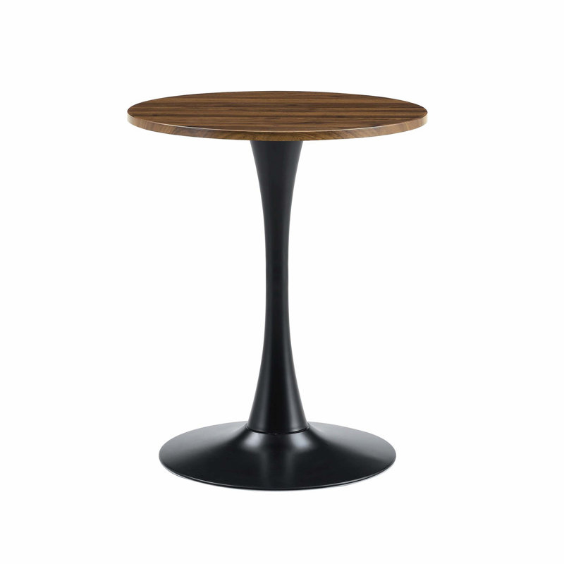 23.6 Inch Faux Walnut Round Tulip Dining Table, Thickened Top Metal Pedestal Base Mid-Century Bistro Table, Walnut/Black