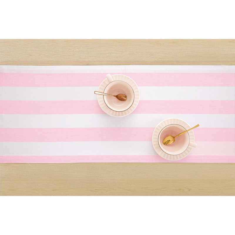 Cabana Stripe - 100% Pure Linen Table Runner, 132" x 14", Cherry Blossom/White