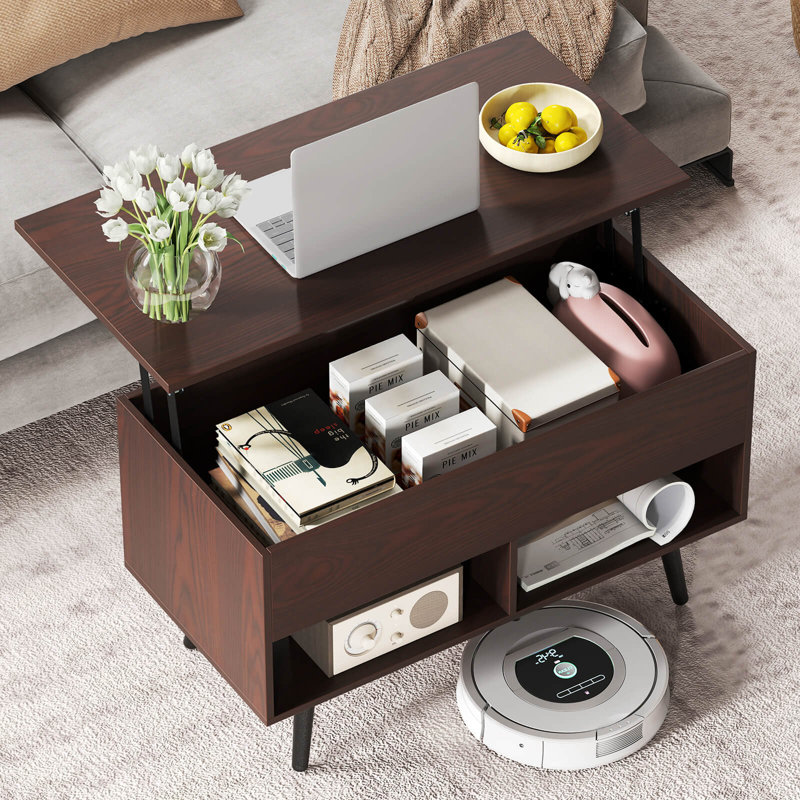 31.5" Lift Top CoffeeTable ModernTable with Hidden Compartment&Wood Legs For Home Brown, Brown