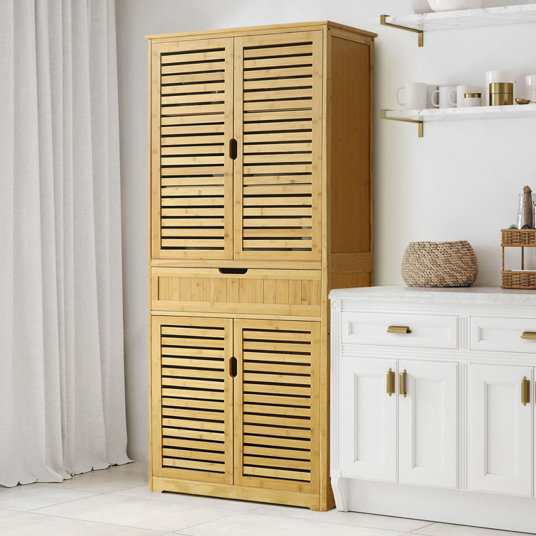 HOMCOM Bathroom Storage Cabinet, Bamboo Floor Cabinet Organizer