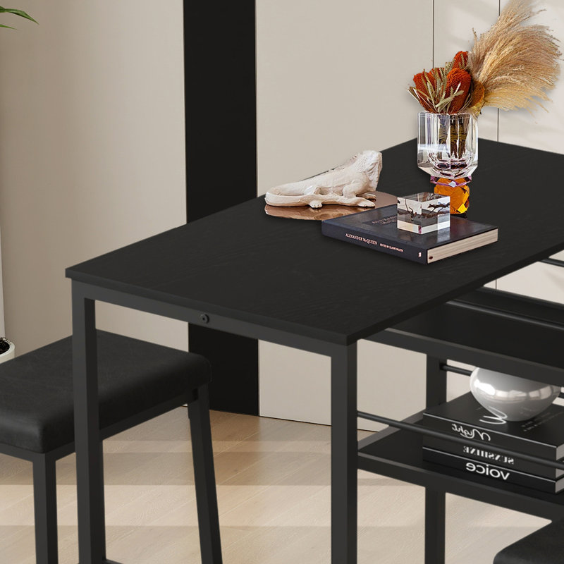 Ensemble de table de salle à manger 3 pièces à hauteur de bar avec tablettes de rangement