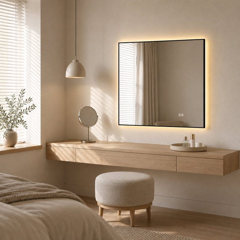 Miroir de salle de bain 30 po x 36 po à DEL avec cadre en aluminium, anti-buée, fonction mémoire, fixation murale horizontale ou verticale