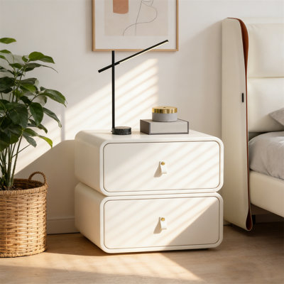 Safeera 19.7-inch French light luxury double drawer solid wood bedside table living room side table cabinet fully wrapped in microfiber leather by Mercer41