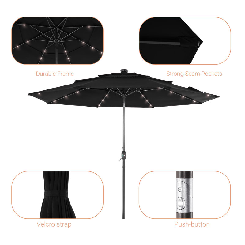 Parasol de marché éclairé 120 po Sanfra, Noir