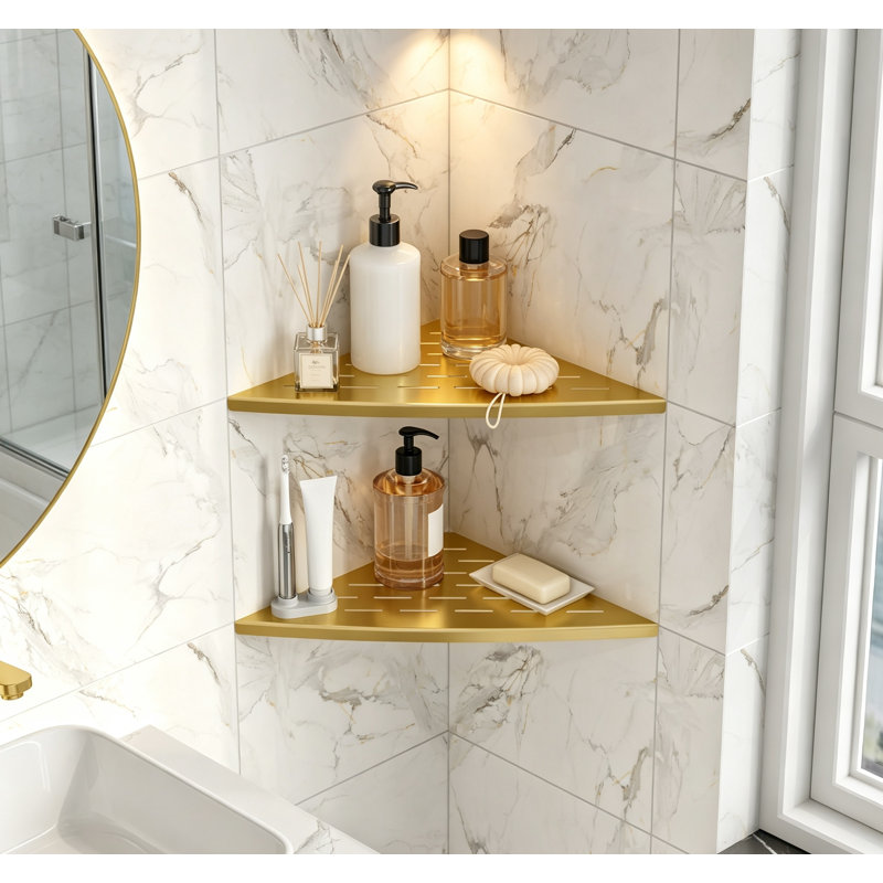 Lot de 2 tablettes de coin pour douche, tablette flottante de 29 cm (11,5 po) en acier inoxydable 304 brossé pour mur carrelé, antirouille, sans perçage