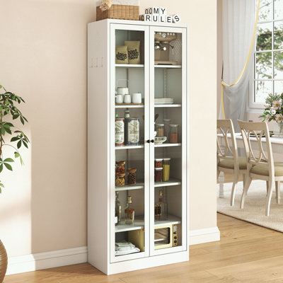 Armoire de cuisine en métal - 72 po de hauteur avec 5 tablettes réglables, armoire autoportante blanche pour cuisine / garde-manger / salle de bain
